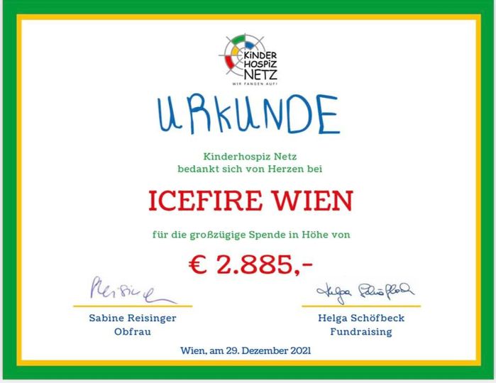 Icefire Wien spendet 2.885 Euro!